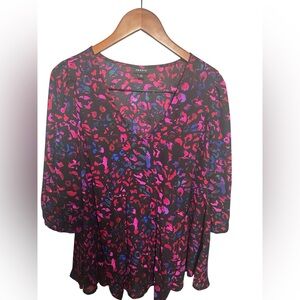 Torrid 00 Pink & Blue Satiny Printed Blouse Top L